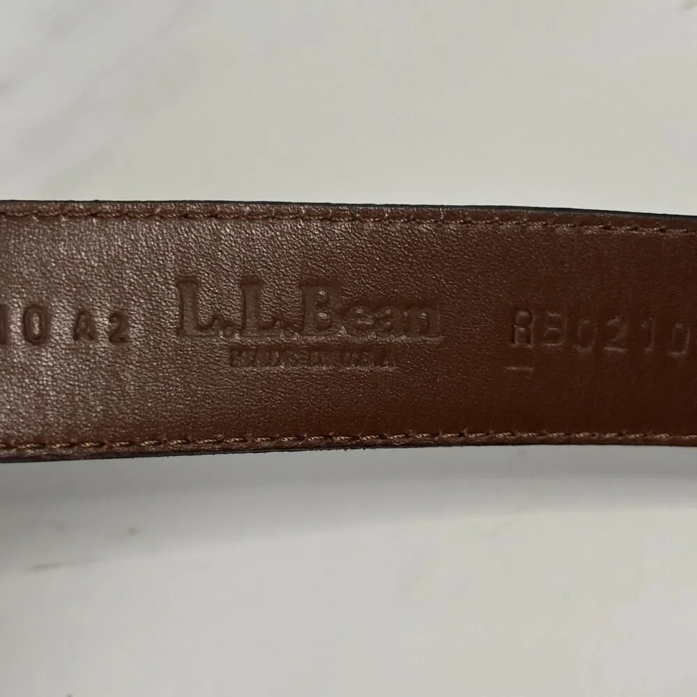 LL Bean Men Leather Dress Belt Silver Buckle Vintage Made in USA Black Size 44